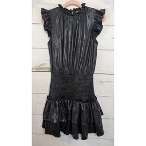 TCEC Women’s Size Medium Black Smocked Ruffle Snake Print Dress Faux Leather